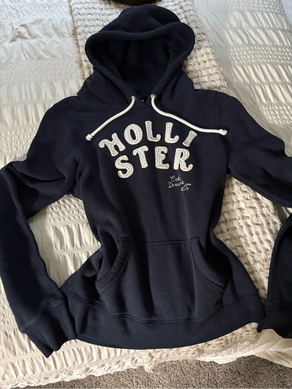 Hollister Navy Pullover Hoodie with Embroidered Logo